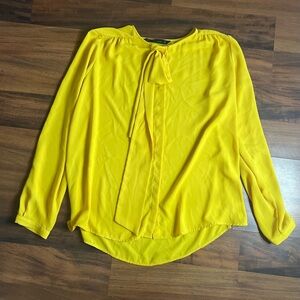 ZARA Yellow Tie Neck Blouse Small | Dopamine Dressing Bright Minimalist Chic Top
